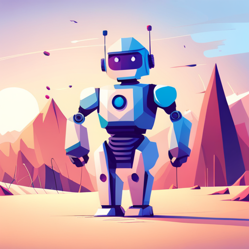 tiny robot, geometric shapes, low-poly, digital-art, white background