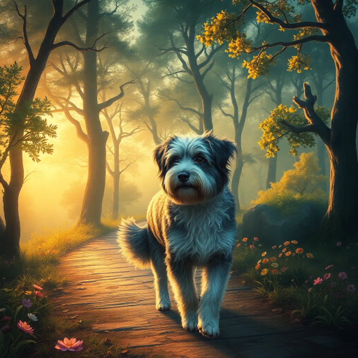 golden retriever, strolling peacefully, along a cobblestone path, Claude Monet influences, ethereal lighting, vibrant hues, rich textures, dynamic movement, pastoral scenery, Impressionist brushstrokes, warm sunset glow, emotional serenity, playful elegance, lush greenery, narrative composition, naturalistic detail, charming village, Timeless elegance, Edward Hopper's narrative style, vivid storytelling