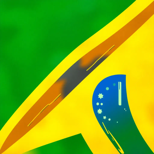 Brazilian flag, vibrant colors, modern digital interpretation, geometric shapes, vivid green, deep yellow, midnight blue, iconic symbolism, cultural pride, Henri Matisse influence, abstract representation, energy and movement, tropical essence, contemporary twist, luminosity, dynamic composition, national identity, artistic expression, unity and diversity, celebration of heritage, bold contrasts, visual impact, conceptual artistry, emotive design