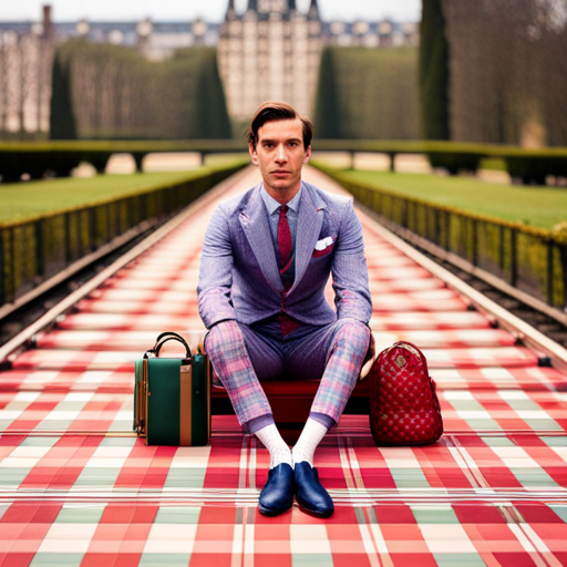 symmetrical composition, pastel colors, vintage props, geometric shapes, quirky characters, whimsical tone, obsessive detail, deadpan humor, top-down perspective, 1960s fashion, retro fonts, diorama-like sets, Wes Anderson