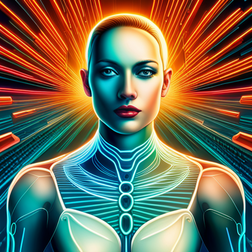 cybernetic, neural network, algorithmic transcendence, neon lights, futuristic technology, artificial intelligence, digital augmentation