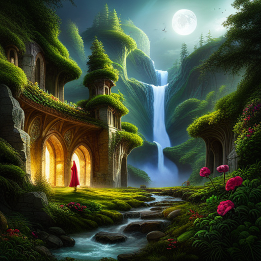 enchanted wilderness, mystical landscapes, vibrant flora and fauna, majestic mountains, ethereal lighting, otherworldly colors, dreamlike atmosphere, surreal textures, magical realism, fantastical creatures, whimsical perspective