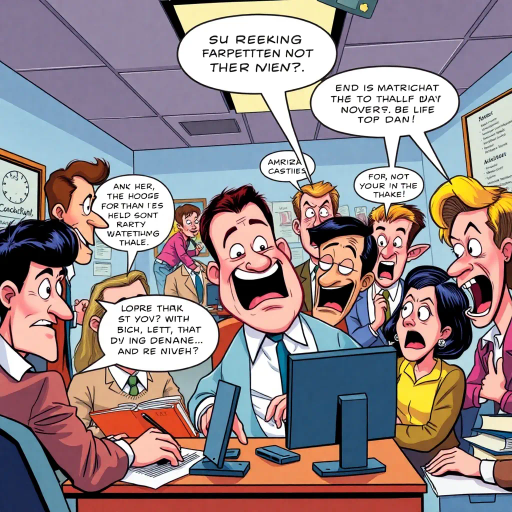 satirical workplace comedy, surreal humor, ensemble cast, bureaucratic chaos, 21st century pop culture, vibrant color palette, exaggerated expressions, dynamic panels, Roy Lichtenstein influences, witty dialogue, mundane office setting, everyday absurdities, overlapping story arcs, exaggerated caricatures, visual puns, contemporary Americana, awkward social interactions, humorous banter, slapstick elements, narrative vignettes, satirical undertones