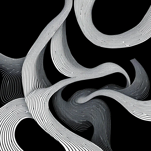 geometric shapes, intricate patterns, flowing lines, minimalist design, abstract expression, monochrome palette, dynamic movement, M.C. Escher influence, precise detailing, linear perspective, conceptual exploration, visual harmony, contour emphasis, spatial depth, contemporary influence, surreal geometry, optical illusion, mathematical artistry, avant-garde composition, abstract forms, pen and ink medium, black and white contrast, intersecting lines, detailed tessellation, fluid dynamics, rhythmic patterns, creative geometry, fine linework, subtle gradients, modern abstraction, artistic innovation, interlocking forms, infinite loops, Escherian landscapes, artistic paradox