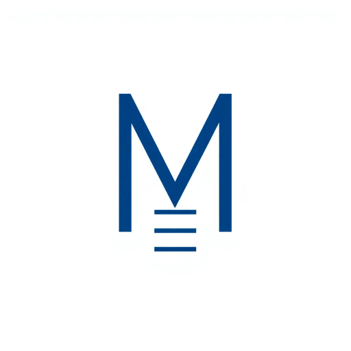 abstract, minimalist logo, geometric letter M, thin horizontal lines, hierarchy, ladder rungs, solid indigo blue, crisp vector design, white background, modern typography, Bauhaus influence, clean composition, precise geometry, vector graphics, contemporary aesthetic, graphic design, minimalism, line weight variation, symbolic representation, structured layout