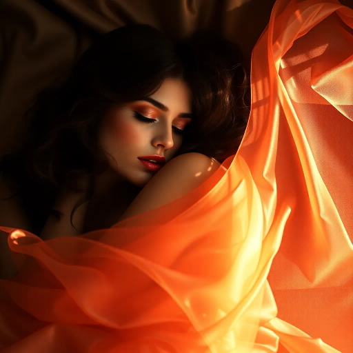 seductive allure, vibrant colors, ethereal lighting, Art Nouveau influence, dramatic curves, soft textures, sensuality, Gustav Klimt inspiration, flowing forms, luxurious detail, romantic mood, intimate ambiance, chiaroscuro, expressive movement, visual poetry, surreal elements, captivating gaze, rich fabric, elegant composition, timeless appeal, fluid lines, emotional depth