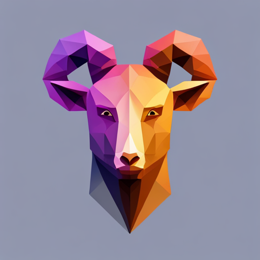 Geometric shapes, abstract art, vector graphics, low-poly modeling, small size, robot, goat-inspired design