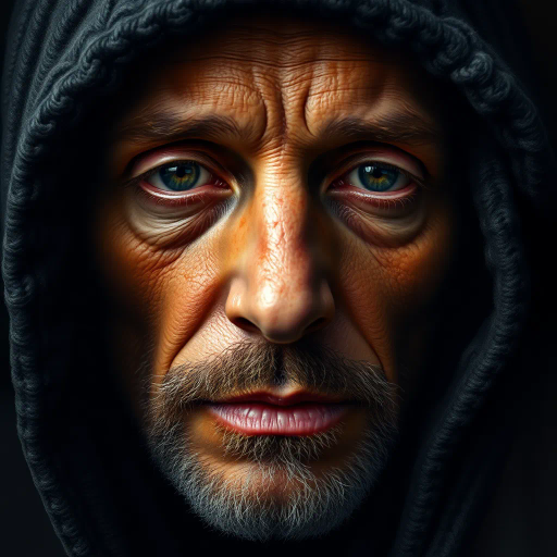 hyper-realism, detailed textures, chiaroscuro lighting, vibrant colors, Rembrandt influence, meticulous detail, natural light, atmospheric depth, emotional resonance, lifelike depiction, intricate composition, smooth gradients, realistic textures, expressive portraits, soft focus, dimensional accuracy, dynamic range, capturing essence, high detail, refined realism