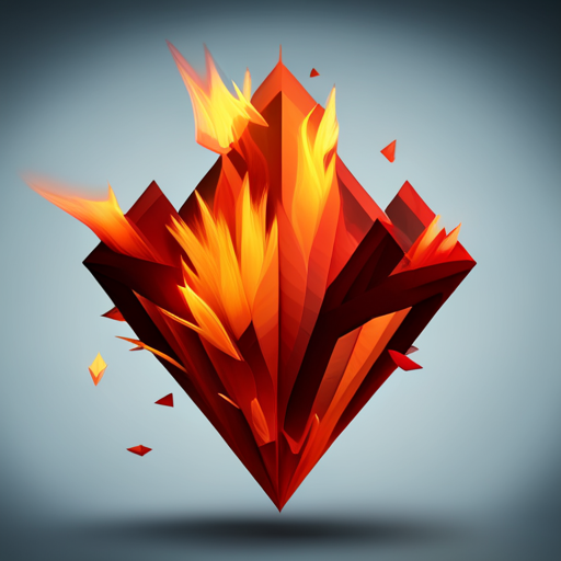 abstract, geometric shapes, low-poly, fire emoji, vibrant colors, sharp edges, digital art