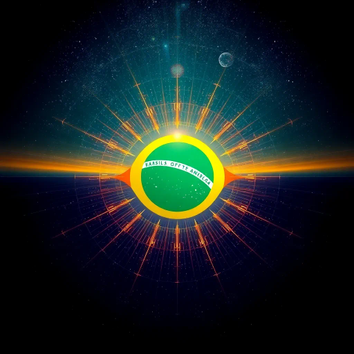 vivid colors, national symbol, Brazil, celestial sphere, infinite sky, tropical vibrancy, geometric symmetry, modernist influence, bold lines, emerald green, golden yellow, azure blue, luminescent glow, cultural pride, dynamic composition, contemporary elements, rhythmic energy, abstract representation, South American essence, harmonious balance, global unity, festive spirit, optical illusion, expansive space, contrasting tones