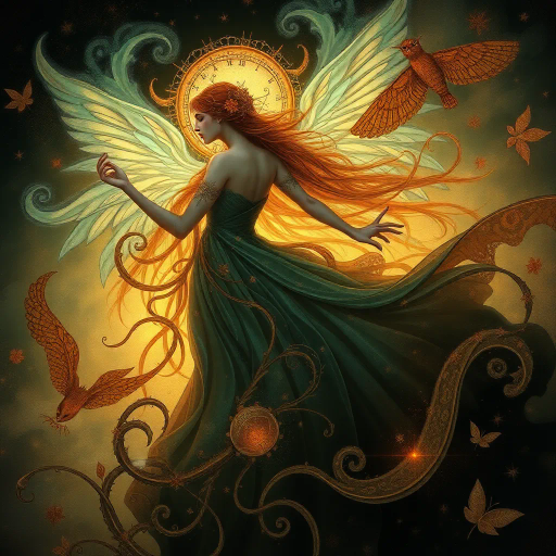 ethereal goddess, renaissance-inspired, chiaroscuro lighting, serene expression, surrealism, bold brushstrokes, celestial colors, flowing robes, delicate textures, vibrant jewel tones, intricate detailing, mystical aura, vaporwave influences, dreamlike atmosphere, novel perspective, modern reinterpretation, dynamic composition, timeless elegance, abstraction, metaphorical essence