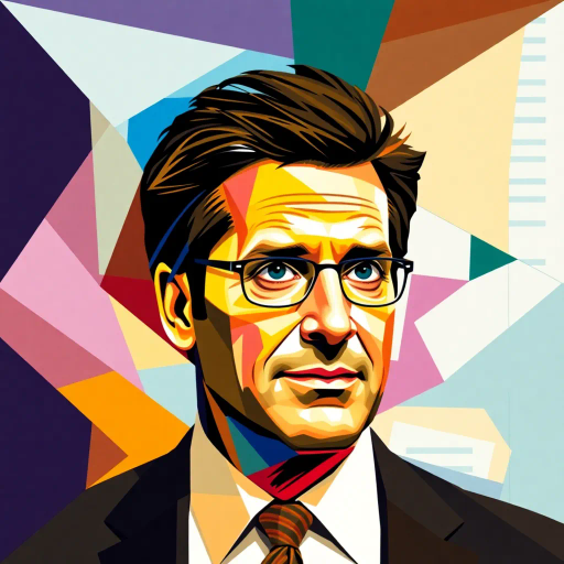 Michael Scott, The Office, sitcom character, geometric abstraction, vibrant colors, bold shapes, abstract expressionism, modernist influences, cubist elements, triangular patterns, corporate setting, humor infusion, abstract portrait, workplace dynamics, witty undertones, cultural icon, vibrant palette, layered composition, angular perspective, playful expression, converging lines, comedic symbolism, contemporary art, tonal contrasts, dynamic symmetry, office environment reimagined