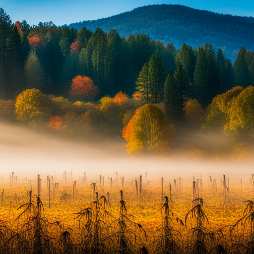 autumn, foliage, colors, golden hour, nature, landscape, impressionism, warm tones, atmospheric, tranquility, fall, season, harvest, harvest moon, misty, earthy, rustic, vibrant, cozy, nostalgic, picturesque, serenity, solitude, melancholy