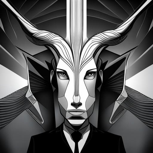 abstract, vector art, goat, robot, futuristic, geometric shapes, neon colors, glitchy, cyberpunk, sci-fi, machine, technology, synthetic, mechanical, artificial intelligence, digital manipulation, complex composition, dynamic movement, Chrome, robotics