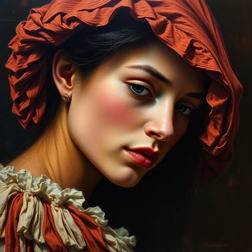 hyper-realism, detailed textures, chiaroscuro lighting, vibrant colors, Rembrandt influence, meticulous detail, natural light, atmospheric depth, emotional resonance, lifelike depiction, intricate composition, smooth gradients, realistic textures, expressive portraits, soft focus, dimensional accuracy, dynamic range, capturing essence, high detail, refined realism