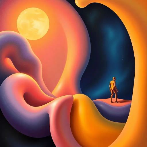 surrealism, Salvador Dali, soft undulating forms, exaggerated proportions, vibrant hues, ethereal glow, dreamlike atmosphere, smooth textures, abstract interpretation, flowing curves, sensuality, bold lines, surreal composition, imaginative realism, juxtaposition, playful fantasy, dynamic symmetry, baroque elegance, soft focus, surrealist intent, whimsical flair, inspired by René Magritte, emotional depth, enchanting allure