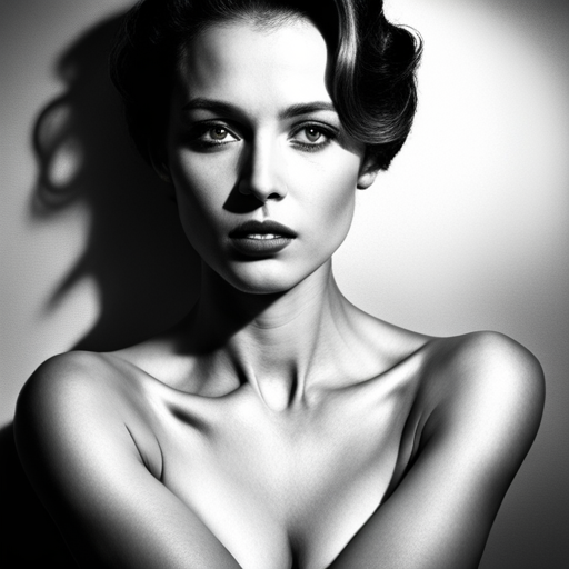 feminine strength, gracefulness, portrait, black and white, soft lighting, emotional expression, beauty, empowerment, contemporary, contrast, delicate features, monochrome, dramatic shadows, timeless elegance, chiaroscuro, Renaissance influence, ethereal mood