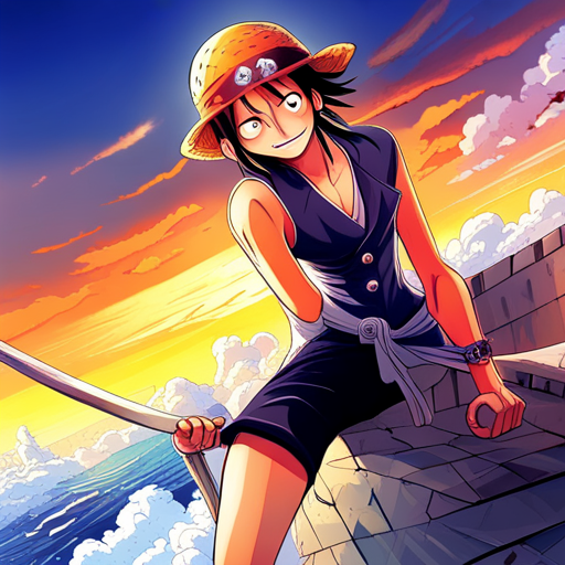 one piece characters, manga, anime, shonen, adventure, action, fantasy, vibrant colors, dynamic composition, exaggerated proportions, iconic character designs, epic battles, pirate theme, naval warfare, devil fruits, rubber powers, straw hat crew, grand line, pirate king, treasure hunt, camaraderie, friendship, dreams, determination