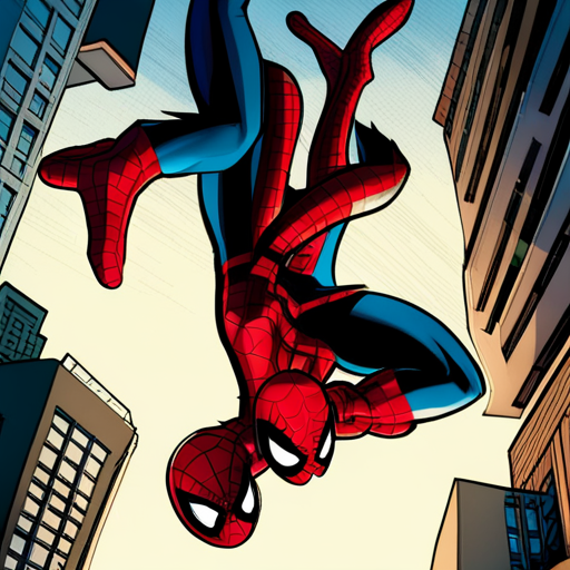 ghostspider, spiderman, superhero, Marvel, comic, illustration, action, dynamic, vibrant colors, web-slinging, arachnid, agility