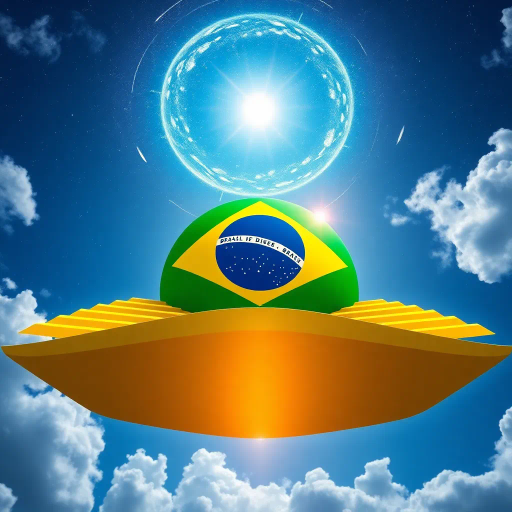 vivid colors, national symbol, Brazil, celestial sphere, infinite sky, tropical vibrancy, geometric symmetry, modernist influence, bold lines, emerald green, golden yellow, azure blue, luminescent glow, cultural pride, dynamic composition, contemporary elements, rhythmic energy, abstract representation, South American essence, harmonious balance, global unity, festive spirit, optical illusion, expansive space, contrasting tones