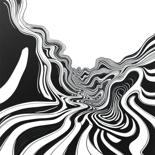 geometric shapes, intricate patterns, flowing lines, minimalist design, abstract expression, monochrome palette, dynamic movement, M.C. Escher influence, precise detailing, linear perspective, conceptual exploration, visual harmony, contour emphasis, spatial depth, contemporary influence, surreal geometry, optical illusion, mathematical artistry, avant-garde composition, abstract forms, pen and ink medium, black and white contrast, intersecting lines, detailed tessellation, fluid dynamics, rhythmic patterns, creative geometry, fine linework, subtle gradients, modern abstraction, artistic innovation, interlocking forms, infinite loops, Escherian landscapes, artistic paradox