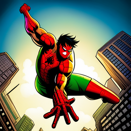 Hulk, Spiderman, superheroes, Marvel, action, dynamic composition, vibrant colors, digital art, comic book style, powerful, intense, energetic, motion lines, iconic characters, larger-than-life, muscular, green, red and blue, epic battles, superhuman strength, web-slinging, iconic poses, superhero team-up