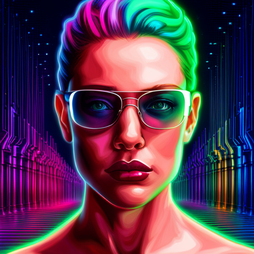 glitch art, neon lights, cyberpunk, biomechanical, fusion, rave culture, dystopian, post-apocalyptic, synthetic materials, Electric, sunglasses, futuristic