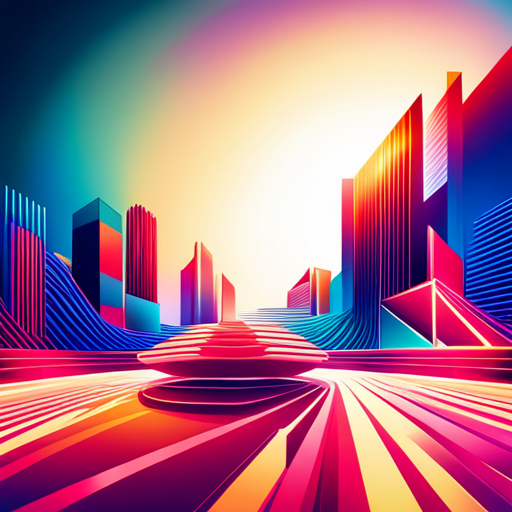 retro-futurism, vector-art, abstract, pastel-colors, geometric-shapes, futuristic, technology, sci-fi, 80s, digital, neon-lights, chrome, neon-pink, vaporwave, 1980s-aesthetics, minimalism