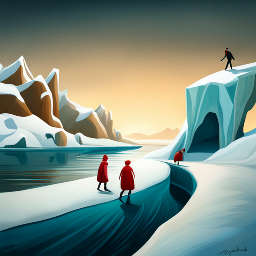 surrealism, winter, playful, graphical, Arctic waddle, animation, looping, sliding, comedy