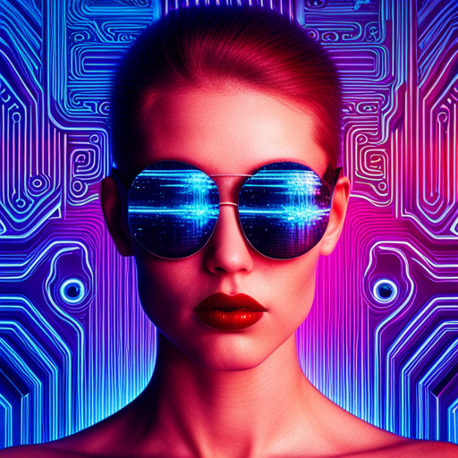 glitchy, cyberpunk, futuristic, augmented reality, metallic accents, retrofuturistic, post-apocalyptic, rave culture, distortion, biomechanical, electric, High-tech eyewear, Fire-inspired fashion, Futuristic festival, Radial symmetry, Burnt orange, UV protection, Industrial chic, Multidimensional shapes