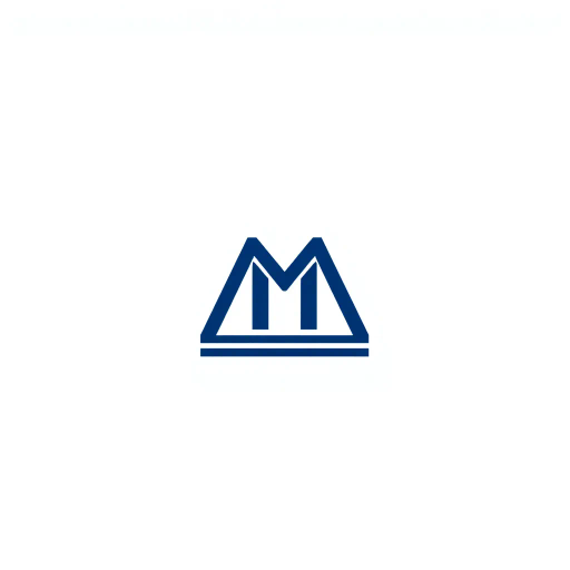 bold M logo mark, solid geometric letter, structured layers, subtle thin horizontal connector lines, indigo on white, modern minimal SaaS branding, flat vector, modernist simplicity, Bauhaus influence, clean design, minimalist aesthetics, structured composition, primary color palette, geometric precision, visual balance, negative space utilization, corporate identity, digital branding, contemporary design language, clarity in form