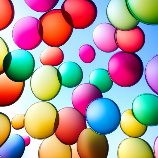 colorful-balloons, floating, vibrant, joyful, celebration, party, whimsical, surreal, dreamlike, fantasy, fantasy-art, soft pastel colors, playful, cheerful, movement, organic shapes, transparent, light, shadows