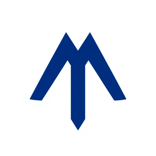 geometric design, lettermark logo, abstract composition, bold parallel strokes, V-shaped bridges, hierarchy levels, indigo blue, minimalistic vector art, flat design, clean lines, stark contrast, modern typography, precise angles, architectural influence, symmetry, spatial arrangement, contemporary aesthetics, visual hierarchy, white negative space, simplicity, structural balance