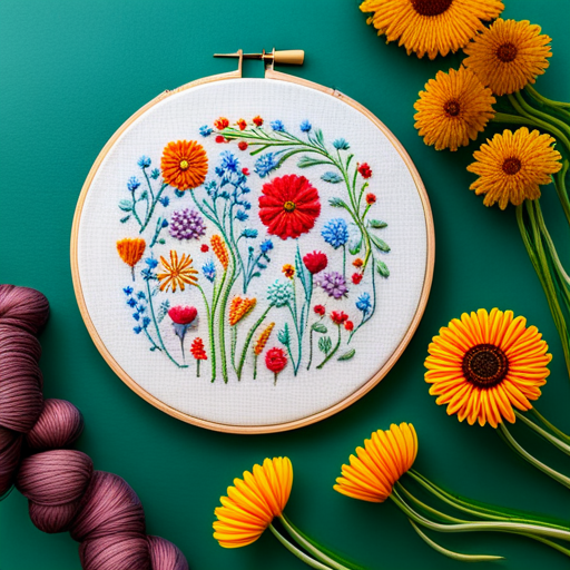 embroidery pattern, wildflower meadow, floral motifs, delicate stitches, intricate detailing, vibrant colors, nature-inspired, handmade, textile art, organic shapes, traditional craft, vintage aesthetic, botanical elements, floral composition, intricate patterns, textile design, artistic embellishments, line-art, embroidery, pattern, wildflower meadow, vibrant colors, intricate details, hand-stitched, floral motifs, texture, needlework, spring blooms, nature-inspired, delicate, thread, stitching techniques, botanical art, meadow grass, artistic interpretation, traditional craft, embroidery hoop, lush foliage, wildflowers, organic shapes, fine craftsmanship