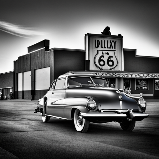 vintage, automobiles, nostalgia, 50's era, chrome, fins, Detroit, American muscle, classic lines, black and white, road trip, iconic, timeless design, retro, horsepower, tail lights, drive-in, shiny, sleek, car shows, collectors, restored, garage, speed, history, craftsmanship