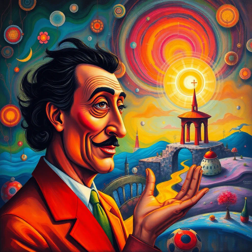 greeting, expression, surrealism, Salvador Dalí, vivid colors, dreamlike atmosphere, whimsical elements, modernist influence, abstract forms, human connection, ethereal glow, imaginative landscape, playful composition, vibrant energy, expressive lighting, contemporary techniques, emotional resonance, depth and contrast, dynamic interaction, art nouveau, optimistic tone, juxtaposition, flowing lines, fluid motion, symbolic motifs, layered textures, mystical ambiance, romantic undertones, contrasting palettes, harmonic balance, immersive perspective, magical realism, narrative depth, surreal exploration, fragmented reality, artistic exploration