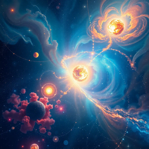 cosmic expanse, starry void, celestial bodies, nebula clouds, Hubble telescope imagery, luminescent galaxies, swirling energies, ethereal light, astral phenomena, infinite universe, Carl Sagan inspiration, dreamy stardust, vibrant cosmic palette, kaleidoscope of colors, constellations, cosmic wonder, interstellar exploration, radiant bursts, Vincent van Gogh influence, surrealistic dreamscape, futuristic elegance, cosmic harmony, stellar artistry, visionary science fiction, mysterious depths, endless vastness, science fiction allure, awe-inspiring vision, cosmic perspective, cosmic tranquility, expansive horizons, celestial patterns, interstellar artistry, ethereal beauty, infinite scale, space-time continuum