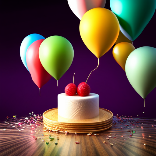 birthday, celebration, party, three-dimensional, sculptural, colorful, playful, interactive, immersive, realistic, joyful, cake, candles, balloons, confetti, gifts, presents, decorations, textures, lighting, composition, vibrant colors, fantasy, surrealism, whimsical, magical