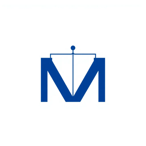 minimalist, bold, letter M, logo design, solid geometric shapes, V-shaped connectors, branching lines, hierarchy symbolism, indigo blue color palette, flat vector style, clean composition, modern SaaS branding, software aesthetics, white background, high-tech elegance, contemporary design, clarity, sleek presentation, geometric precision, corporate identity, monochromatic balance, visual hierarchy