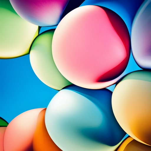 colorful, vibrant balloons floating in the sky, joyful celebration, whimsical surreal dreamlike fantasy, soft pastel colors, playful movement, organic shapes, transparent, light shadows