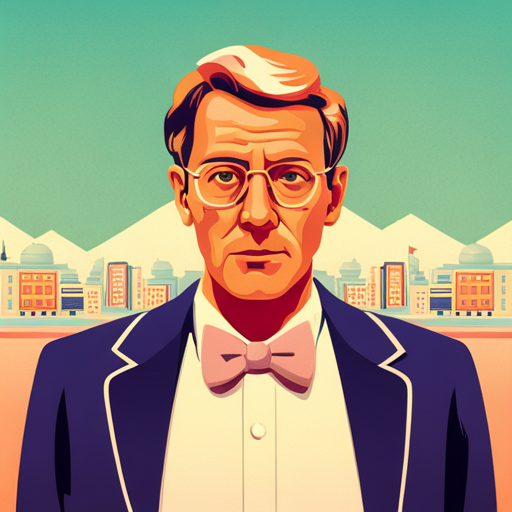 a pastel-toned, whimsical cinematic landscape depicting a future world where advanced AI technology dominates and influences cultural norms, architecture, and transportation. The scenes are dramatically composed with playful geometric shapes, meticulous symmetry, and nods to the visual styles of Wes Anderson and other iconic directors. The futuristic world is presented in a both a utopian and dystopian light, with contrasting moods of wonder, curiosity, and foreboding. The imagery is filled with optical illusions, eye-catching patterns, and thought-provoking symbolism that is sure to captivate and intrigue any viewer.