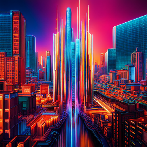 futuristic, artificial intelligence, data visualization, maximalism, neon colors, generative art, technology, complex patterns, glitch art, cyberpunk, machine learning, wires and circuits, abstract expressionism