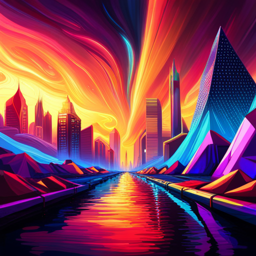 surrealism, glitch art, arcade machines, generative visuals, 3D animation, pixelated explosions, techno cyberpunk, virtual reality, vibrant colors, psychedelic colors, megastructures, retrofuturism, cyberpunk, chaos, digital sparks, rhythmical patterns, electric intensity, futuristic textures, neon lights