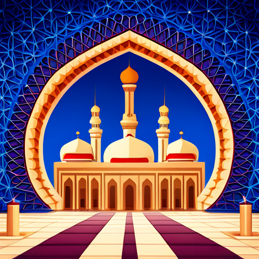 mesmerizing mosques, exquisite architectural details, intricate minarets, domes, geometric patterns, vibrant colors, picturesque background, digital clock integration