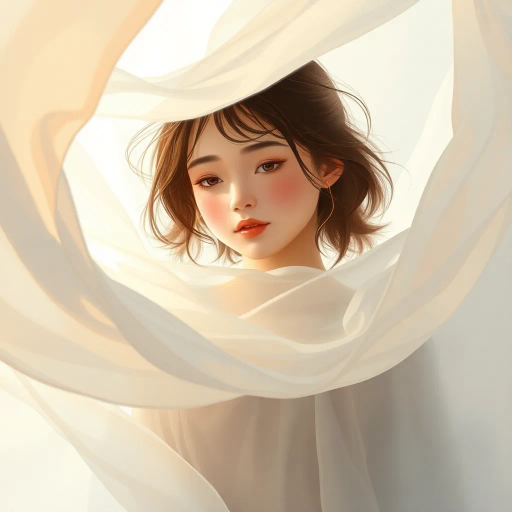 youthful innocence, delicate textiles, soft hues, impressionistic light, fashion illustration, pastel palette, gentle textures, 21st-century trends, intimate perspective, flowing lines, elegance, subtle movement, youthful elegance, graceful composition, feminine energy, cultural nuances, delicate patterns, expressive softness, modern fashion, detailed textures, gentle tones