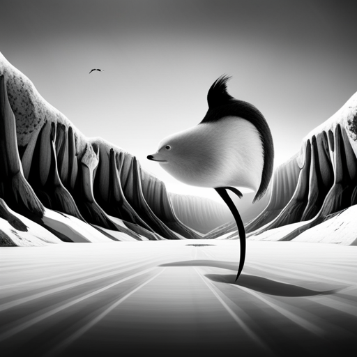 surrealism, winter, playful, graphical, Arctic waddle, animation, looping, sliding, comedy