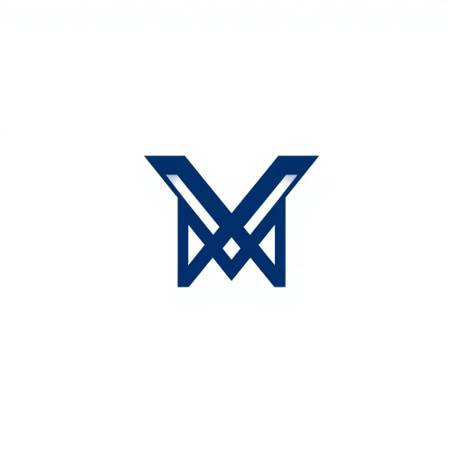 ultra minimalism, bold geometric design, clean lines, solid indigo color, #3D63DD, pure abstract letterform, modern vector aesthetics, white void background, symmetry, simplicity, mid-century modern influences, structural clarity, spatial balance, elegant composition, artistic reduction, iconic branding, visual harmony, shape exploration, vivid indigo contrast, negative space utilization, M letterform essence