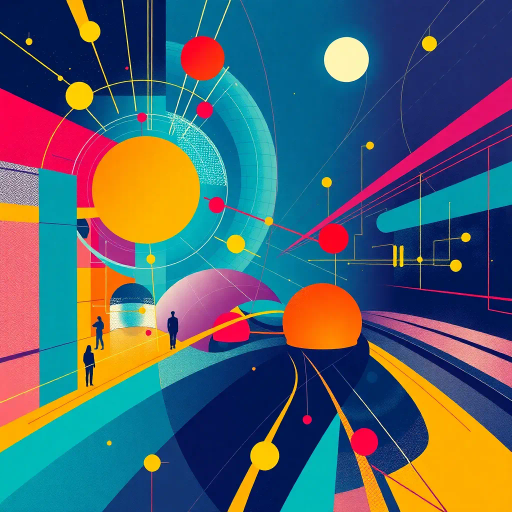 vibrant logo design, dynamic typography, abstract composition, futuristic elements, technology influence, Bauhaus movement, neon colors, minimalism, creative exploration, interactive media, high contrast, circular motifs, geometric shapes, playful aesthetics, innovation, community spirit, collaborative energy, bold outlines, tech textures, modern craftsmanship, forward-thinking, expressive design