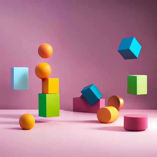 new toys, pjmarks, playful, colorful, geometric shapes, 3D, digital art, minimalistic, perspective, balance, composition