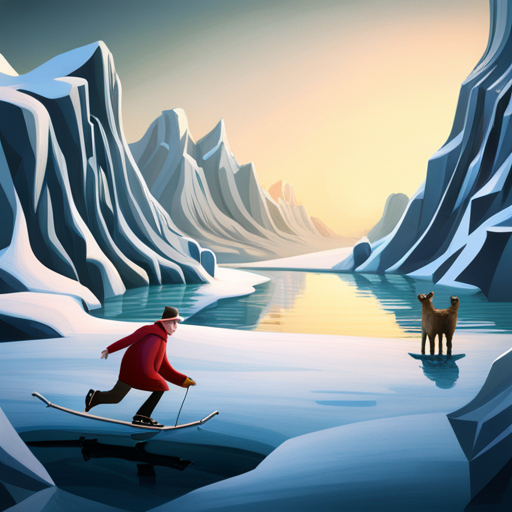 surrealism, winter, playful, graphical, Arctic waddle, animation, sliding, comedy